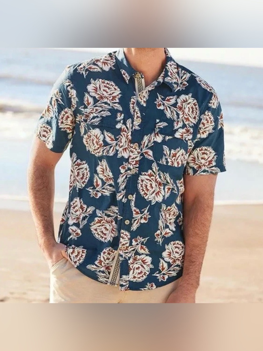 Matilda Jane Men’s Wind Down Floral Button Front Shirt Medium Blue Hawaiian